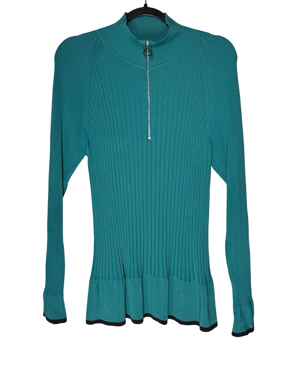 Autograph M&S Rib Knit Quarter Zip Sweater Womens Sz 14 Sea Green Viscose Blend